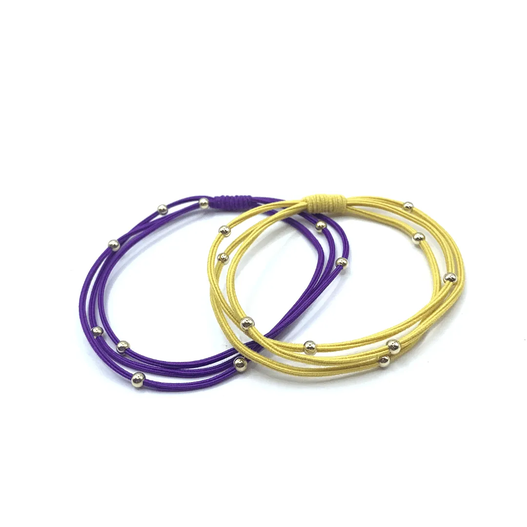 3mm Gold Water Pony Waterproof Bracelet Hair Bands in Gold and Purple (#9)