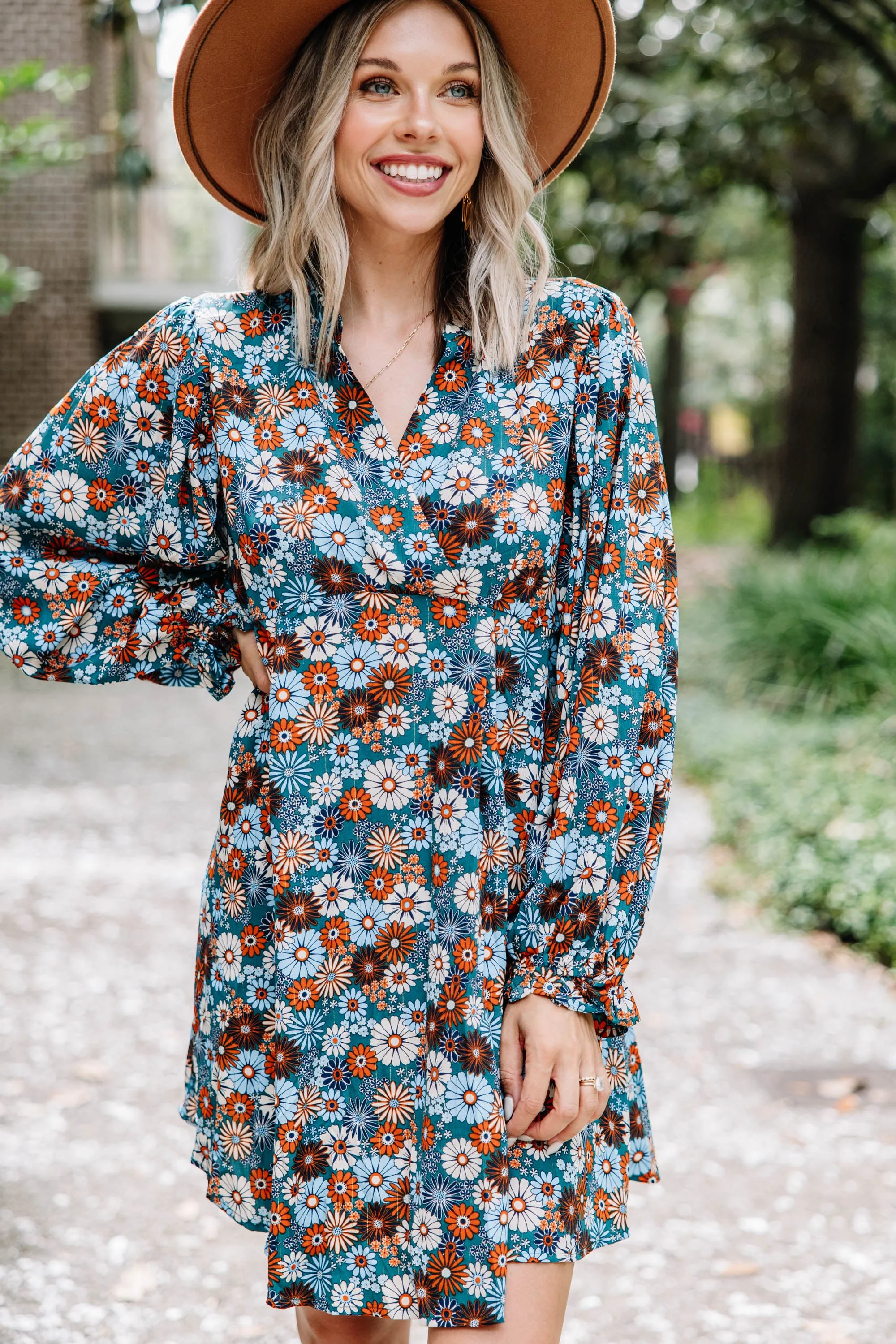 All I've Wanted Teal Blue Floral Babydoll Dress