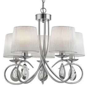 Angelique 5 Light Chrome Chandelier With White Shades