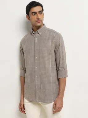 Ascot Brown Checkered Relaxed-Fit Cotton Shirt