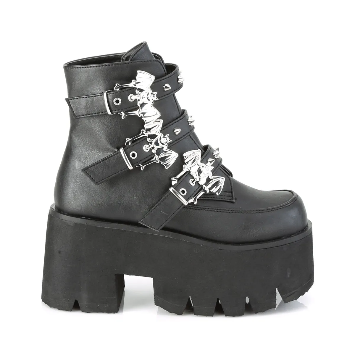 Ashes-55 3-1/2" Chunky Bat Boot Black Vegan Leather