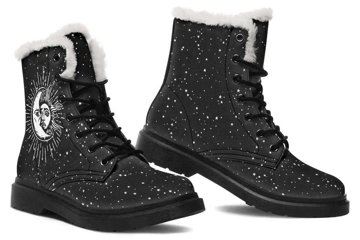 Astral Winter Boots - Warm Micro-Suede Doc-Style Boots Lined with Vegan Wool