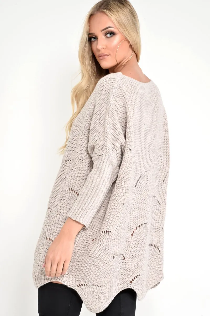 Beige Scallop Hem Knit Jumper - Elyssa