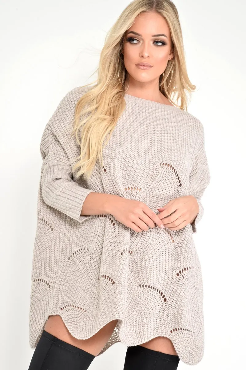 Beige Scallop Hem Knit Jumper - Elyssa