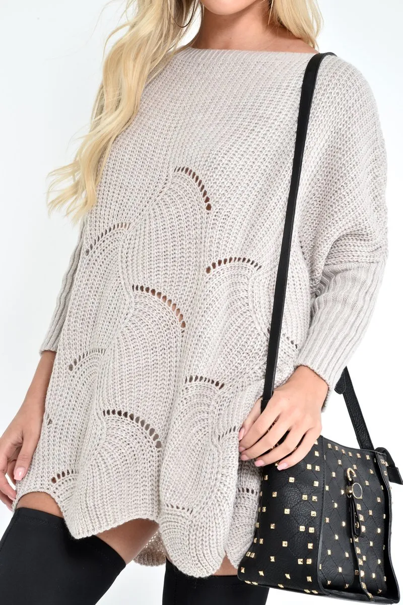 Beige Scallop Hem Knit Jumper - Elyssa