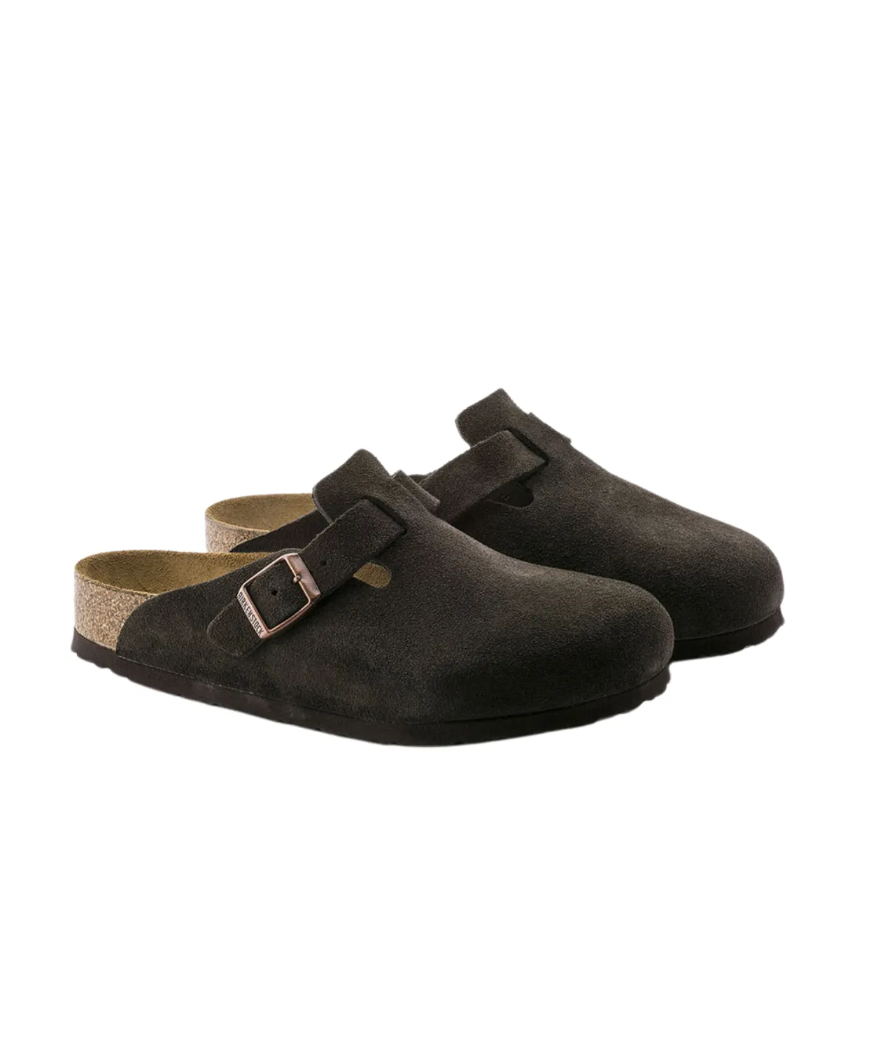 Birkenstock Boston Suede Leather Mocca Soft Footbed Clogs