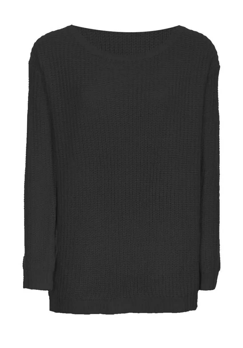 Black Cable Knit Ladder Back Jumper