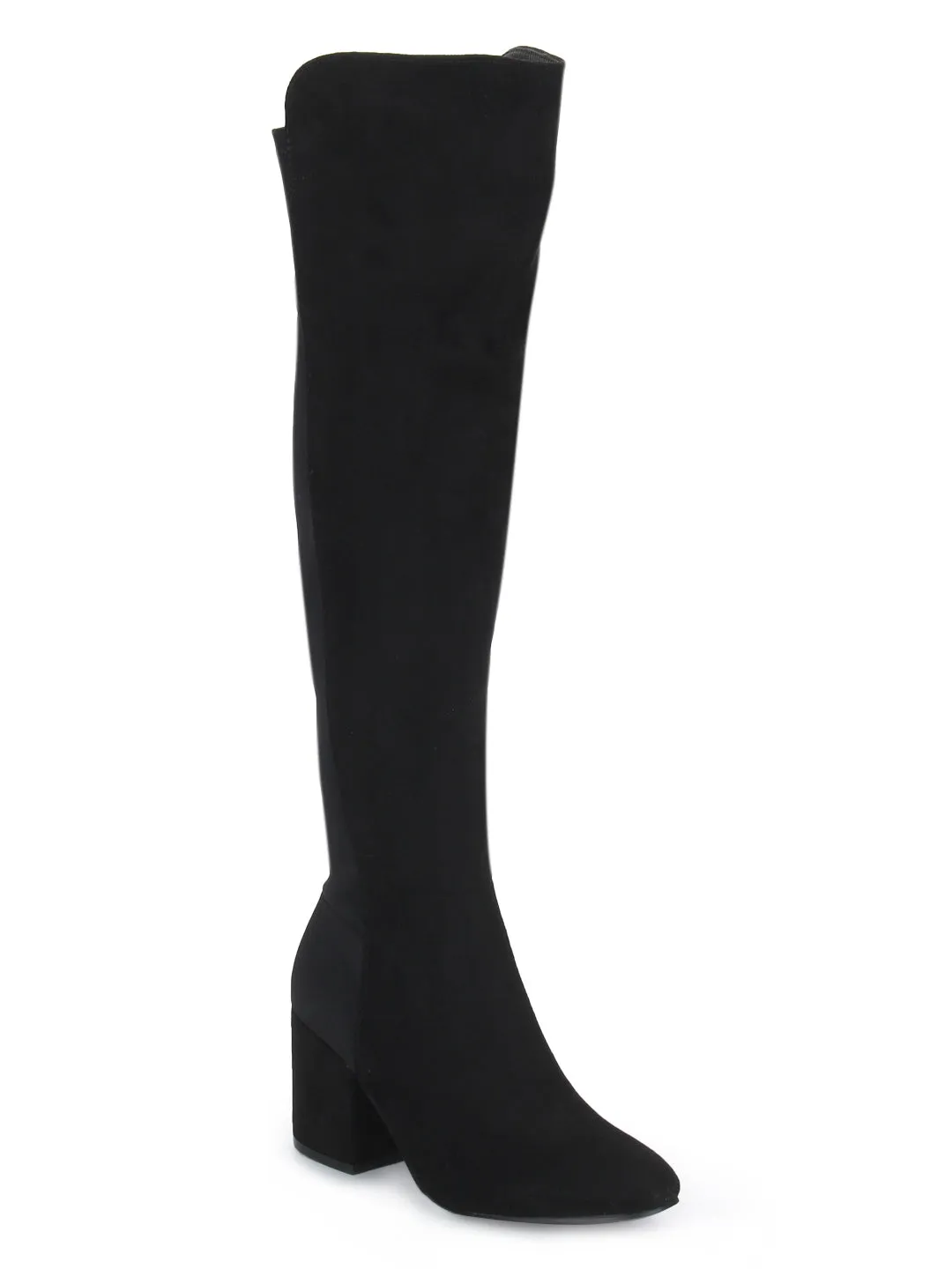 Black Micro Low Block Heel Two Shade Long Boots