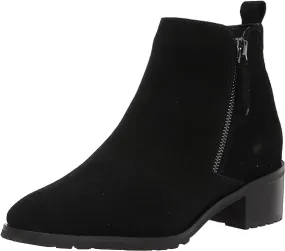 Blondo Samara Black Suede Almond Toe Pull On Double Zip Block Heel Ankle Boots