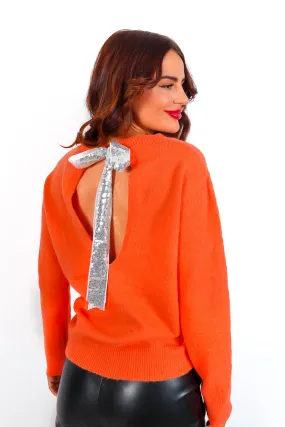 Bow Your Own Way - Orange Silver Detail Knitted Jumper