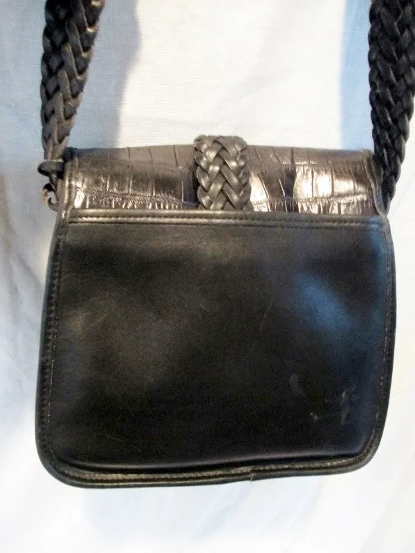 BRIGHTON Leather Croc Signature Shoulder Bag Crossbody Purse BLACK HEART M