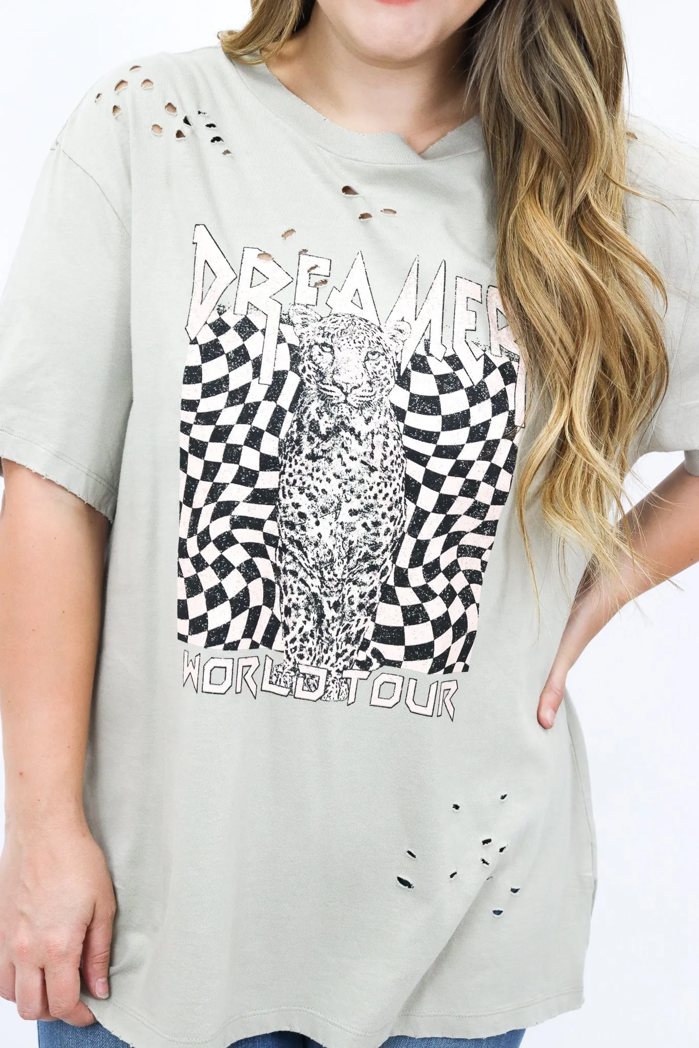 Checkered Dreamer Leopard Graphic Tee