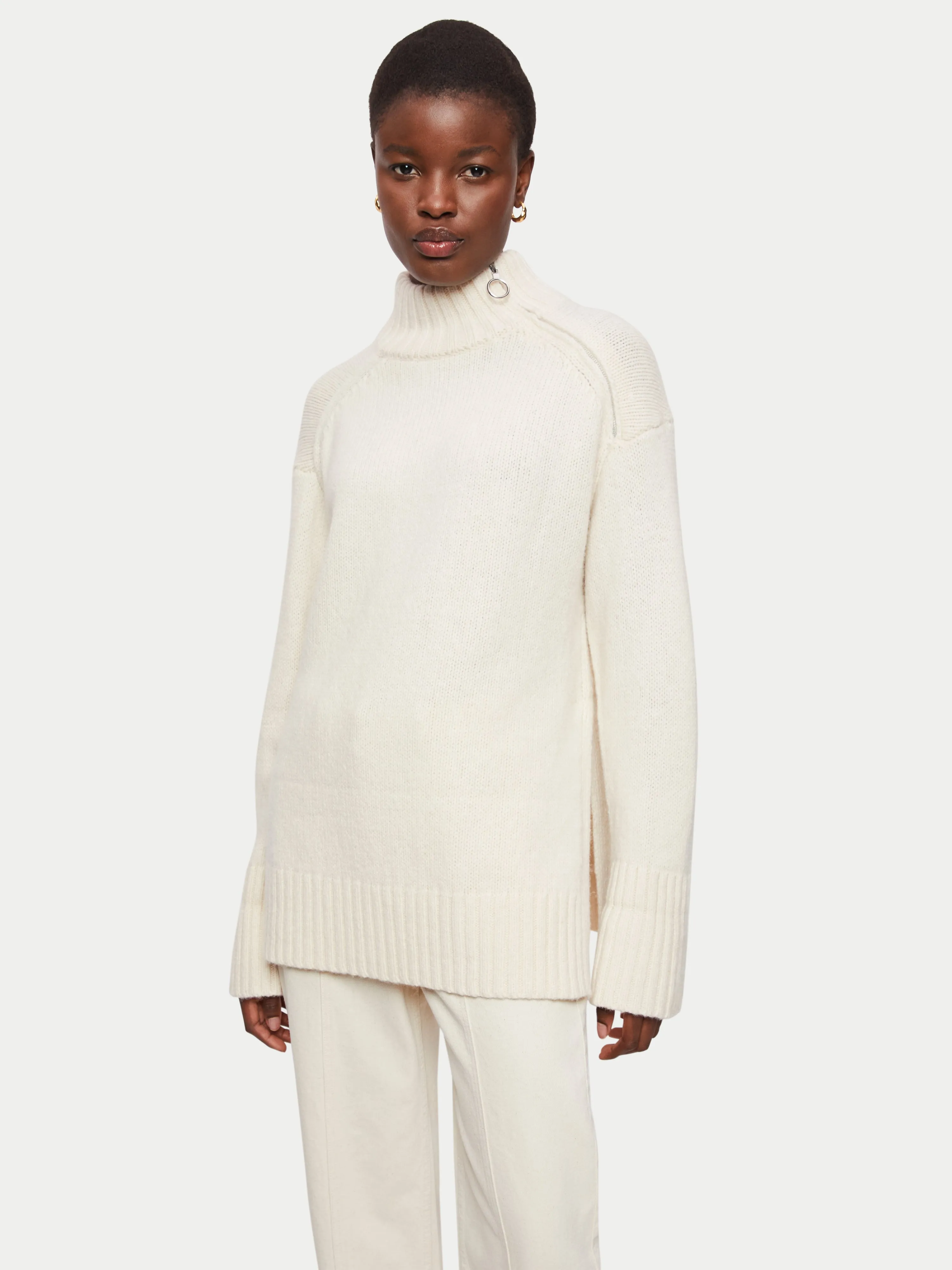 Chunky Zip Collar Jumper | Cream