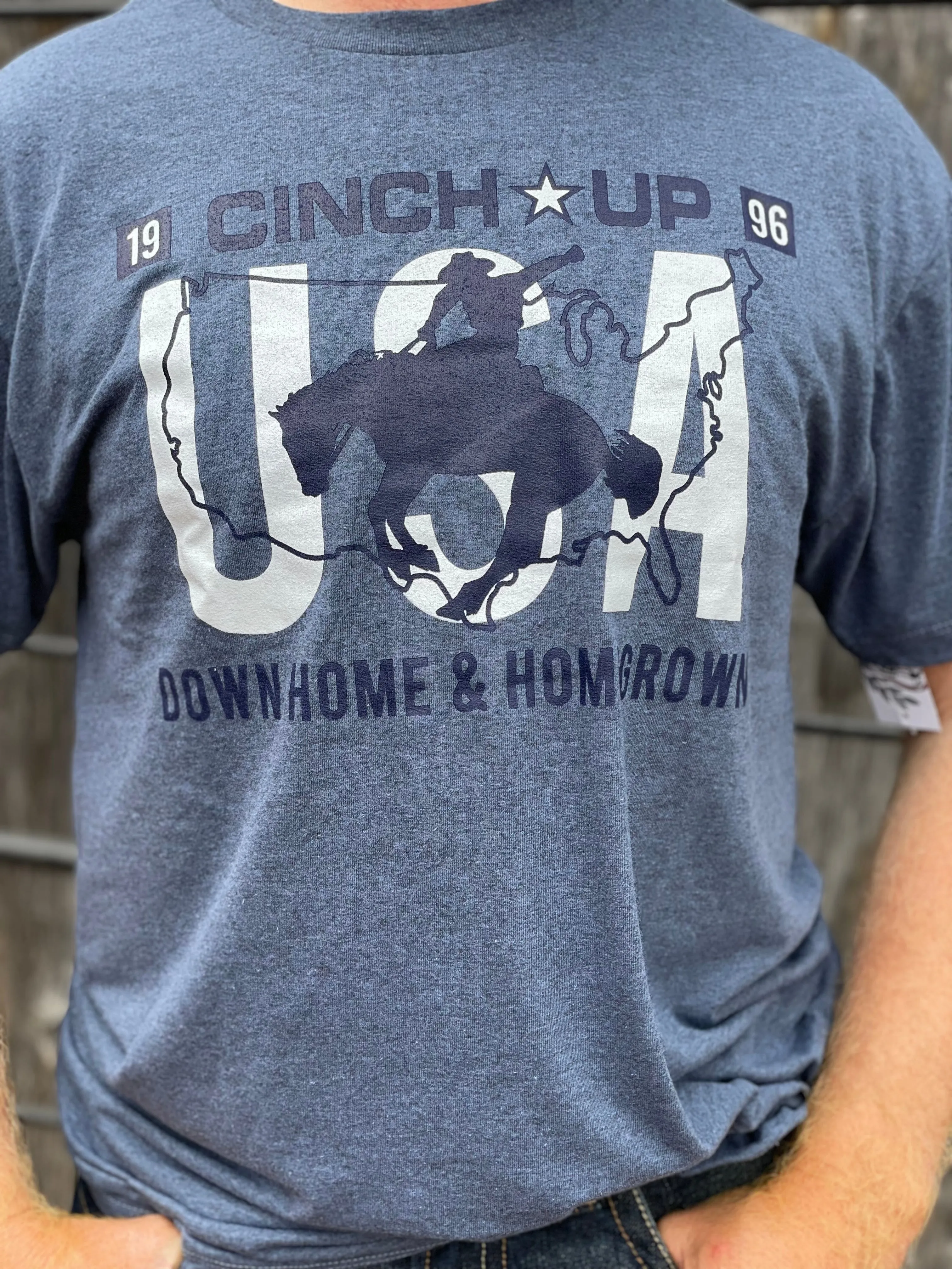 Cinch Men's Denim Blue USA Cinch Up Bronc Crew Neck Tee