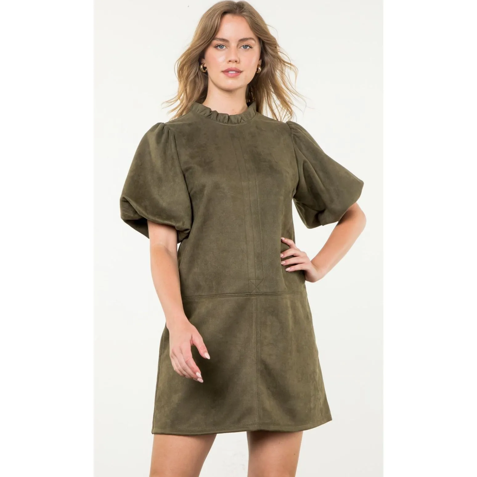 Dara Short Sleeve Olive Suede THML Dress