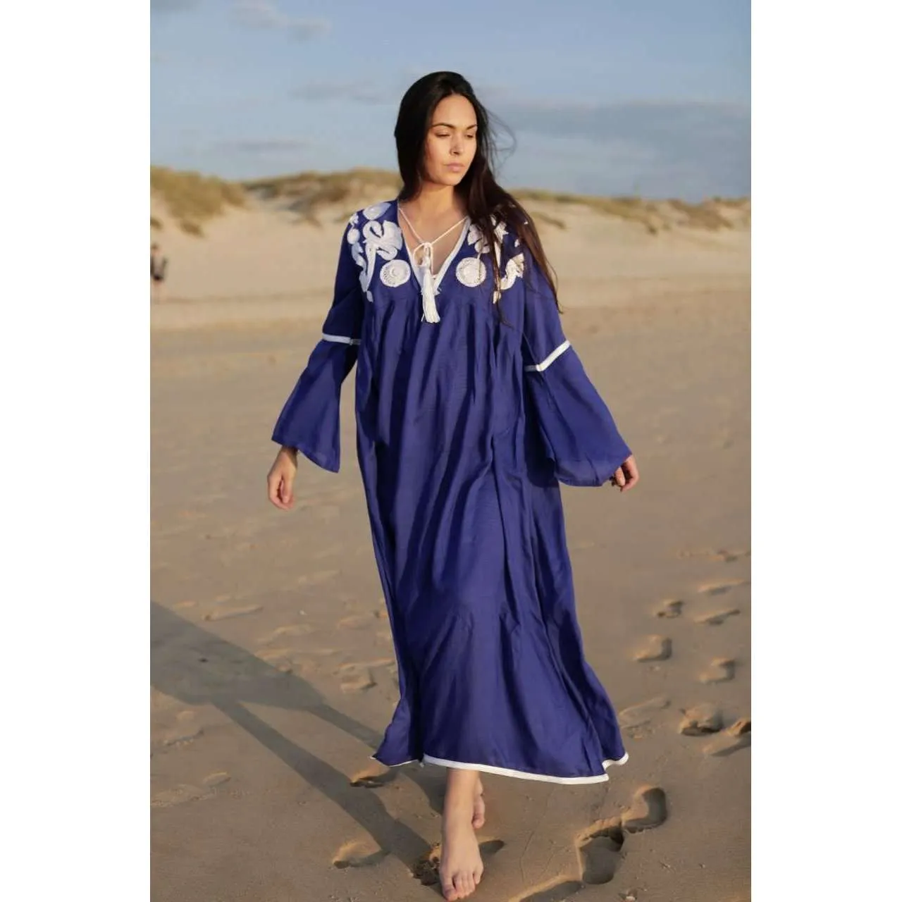 Dark Navy Blue Caftan Kaftan Noor Maxi Dress-moroccan kaftan