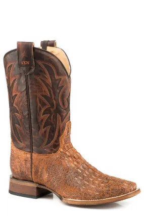 DISTRESSED COGNAC EMBOSSED CAIMAN