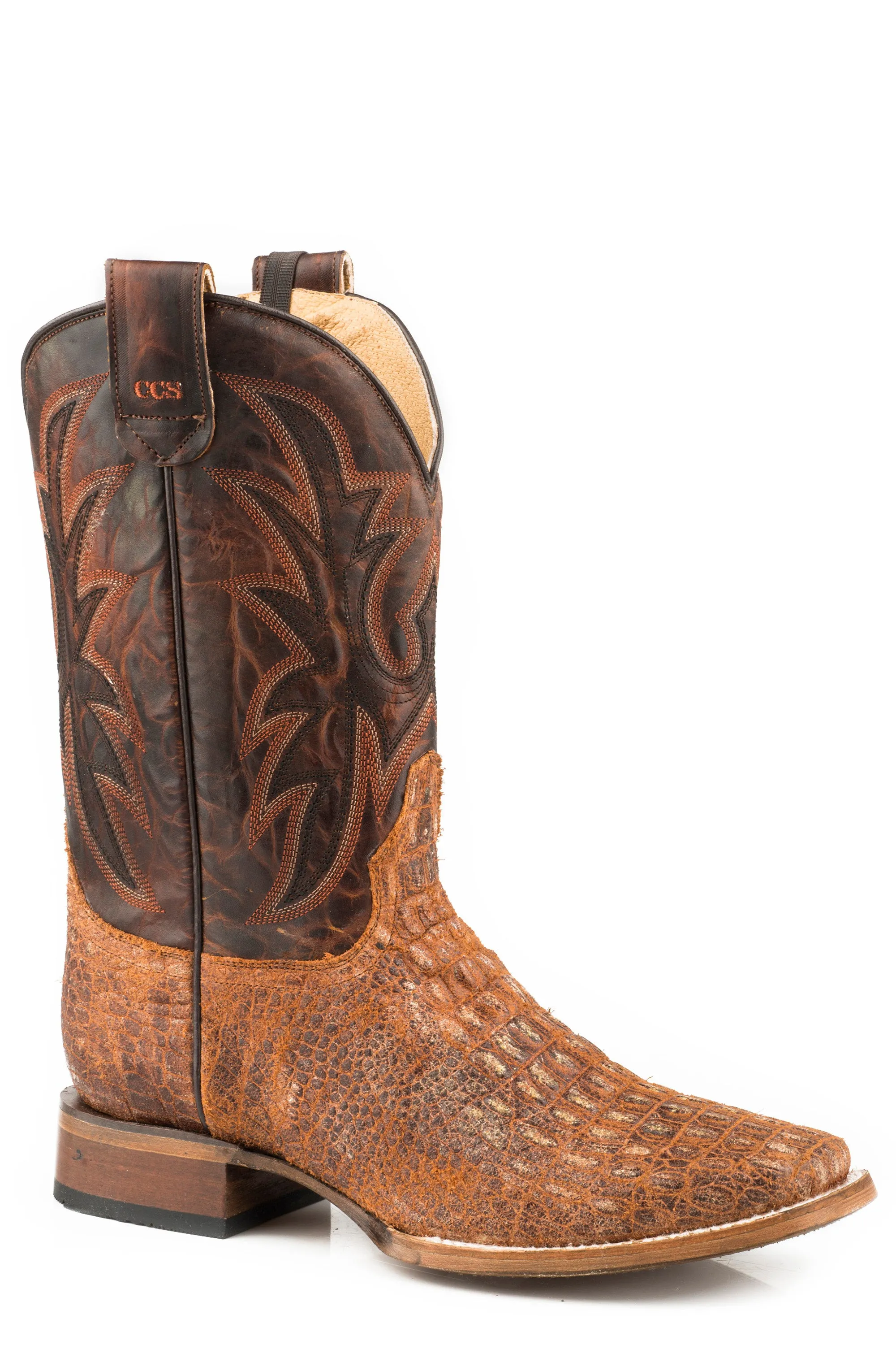 DISTRESSED COGNAC EMBOSSED CAIMAN