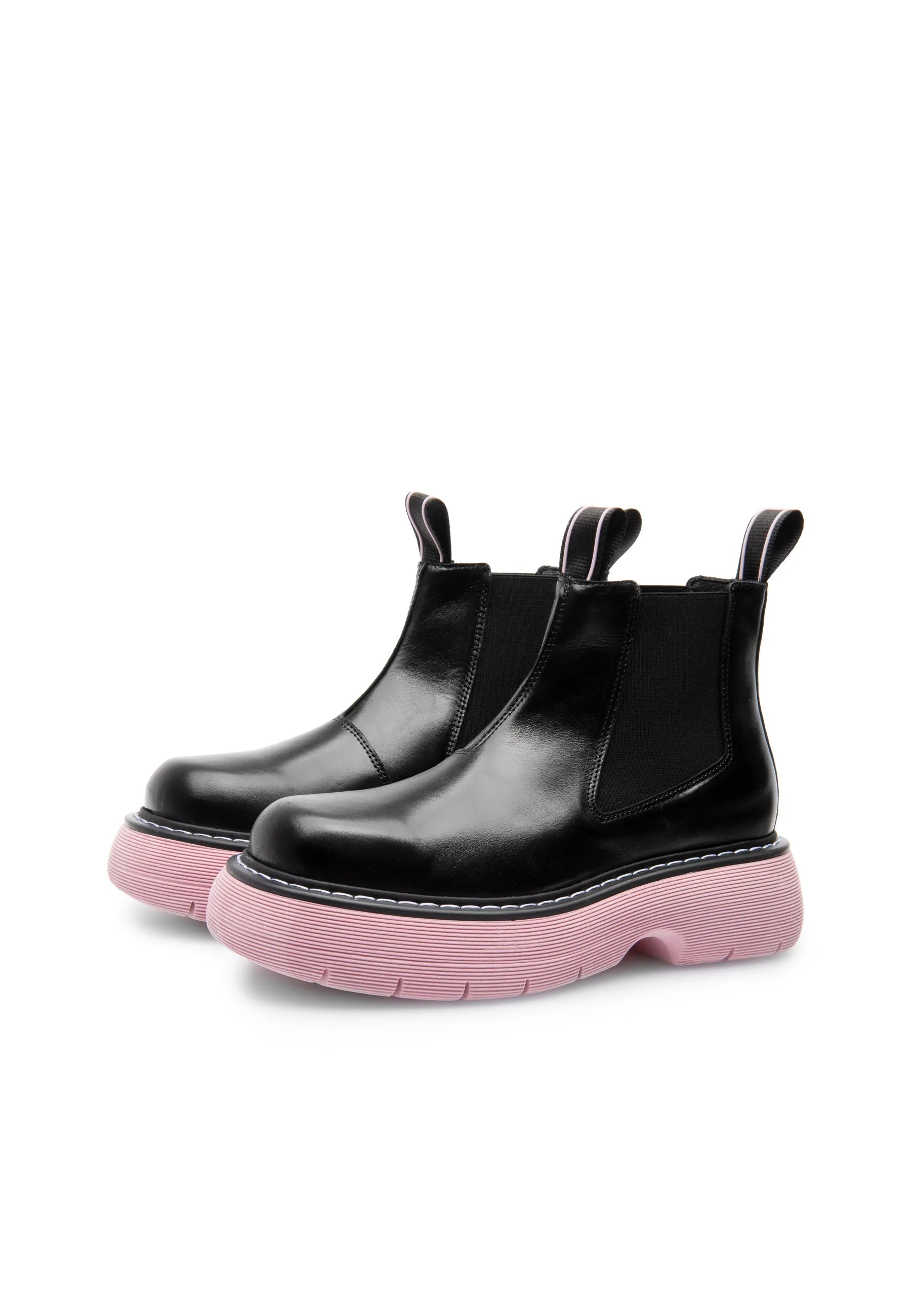 Ella Black Pink Leather Chelsea Boots