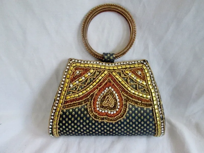 Embroidered Beaded Metallic Festival Loop Hoop Vegan Ethnic Bag Clutch Cute S