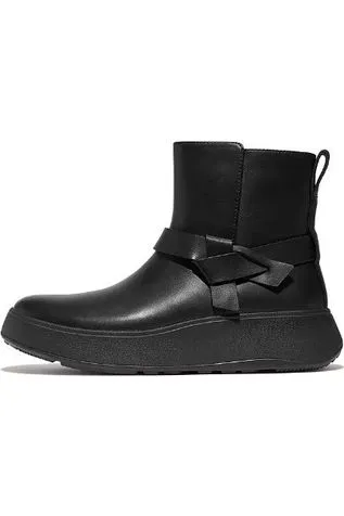 FitFlop Folded-Knot Leather Flatform Chelsea Boot in Black HY9-001