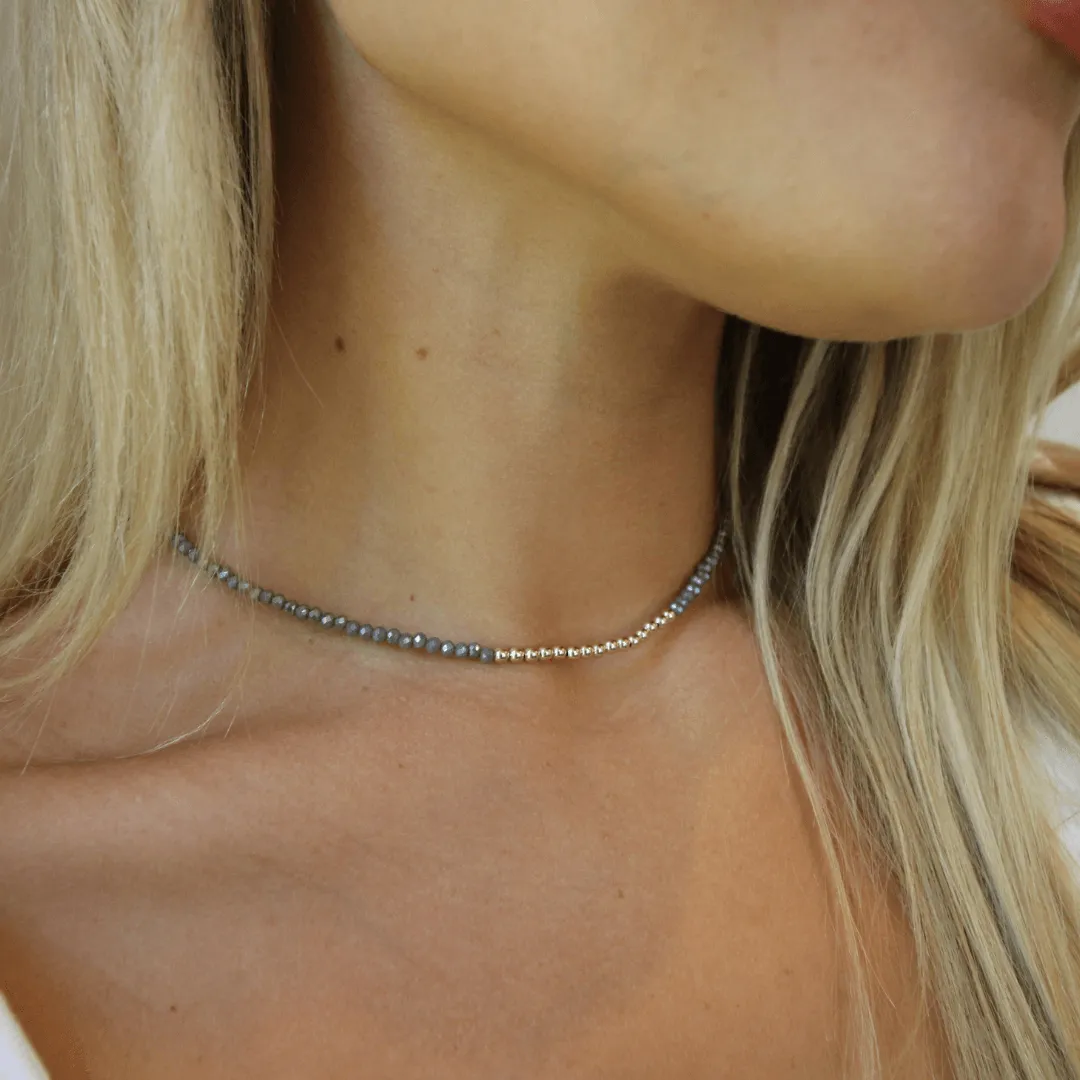 Free Spirit Choker in Gray Shimmer with Gold Filled Beads