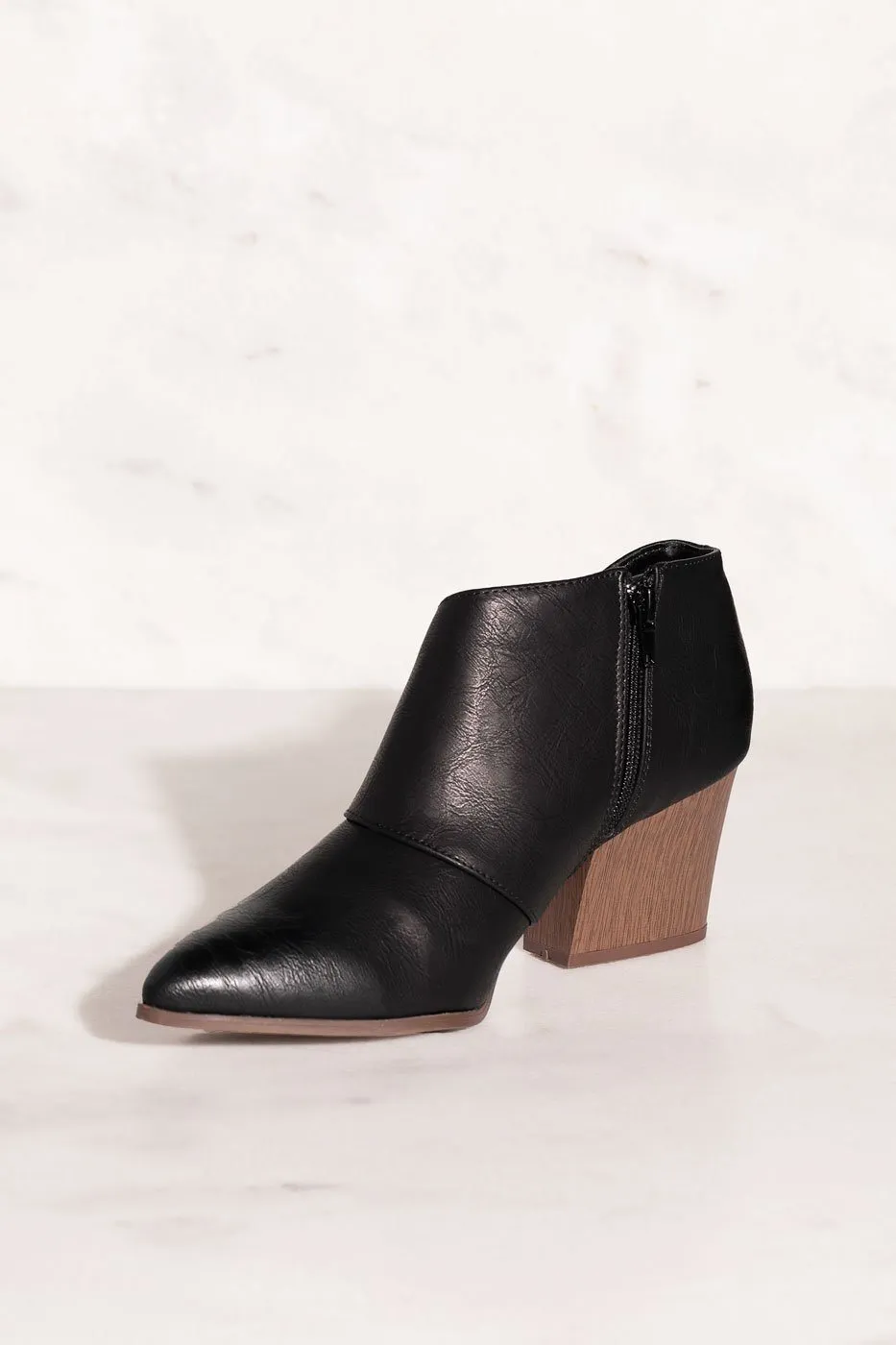 Groove With Me Black Cut-Out Pointed-Toe Booties