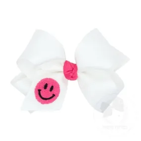 Grosgrain Hair Bow with Trendy Embroidery and Knot Wrap