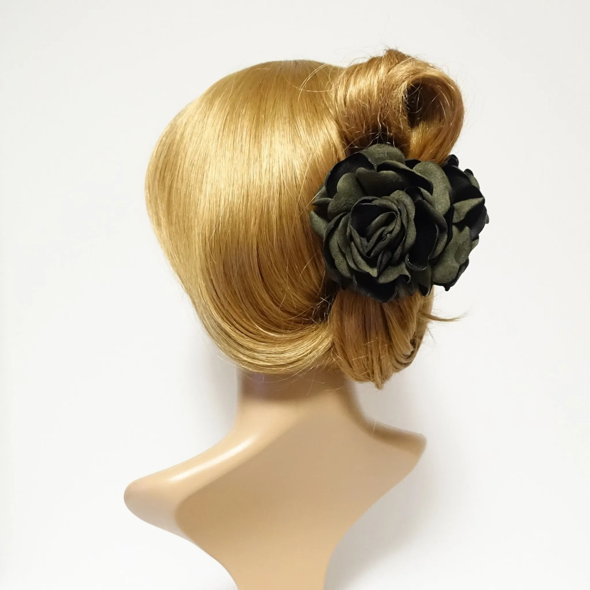 Handmade Suede Two Tone Petal Rose Flower Hair Jaw Claw