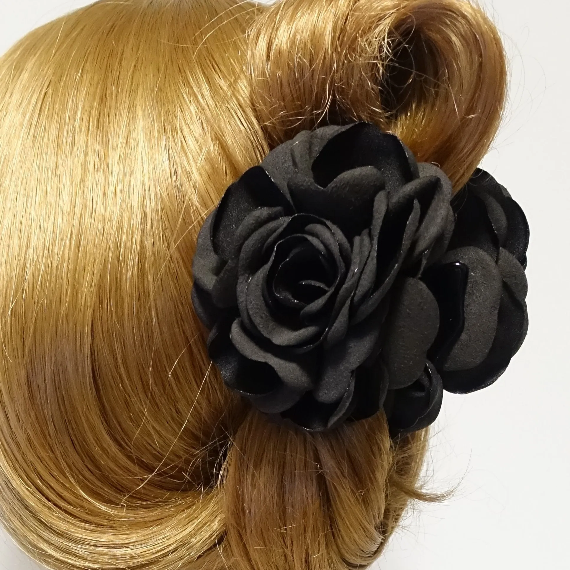 Handmade Suede Two Tone Petal Rose Flower Hair Jaw Claw