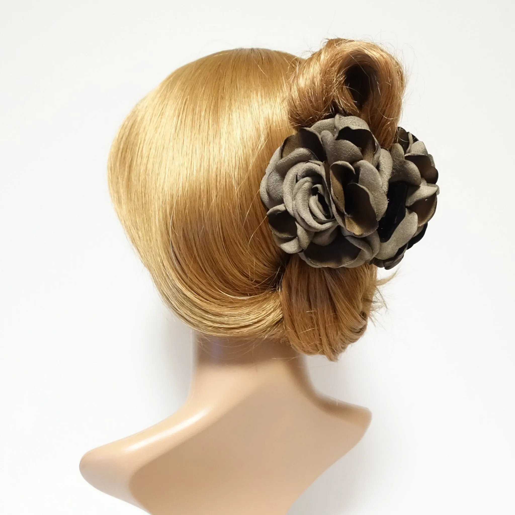 Handmade Suede Two Tone Petal Rose Flower Hair Jaw Claw