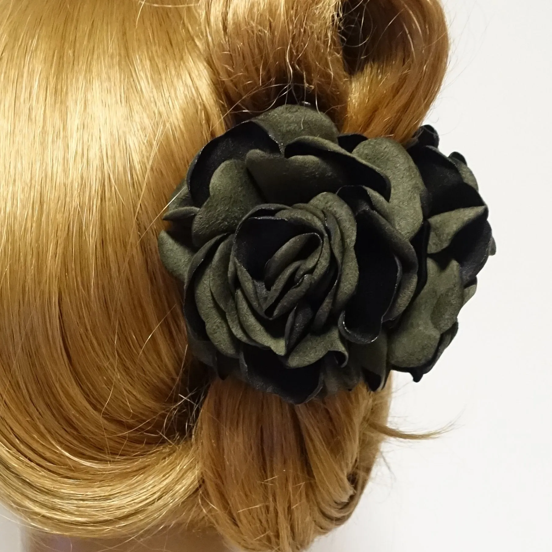 Handmade Suede Two Tone Petal Rose Flower Hair Jaw Claw