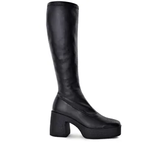 Izumi Black Stretch Leather Chunky Boots