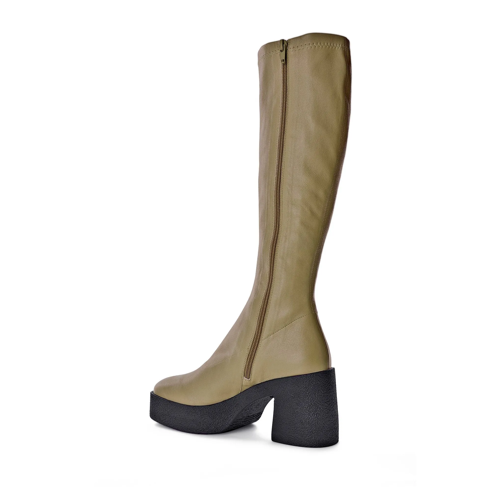 Izumi Khaki Stretch Leather Chunky Boots