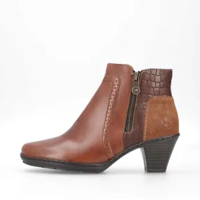 Ladies Rieker Ankle Boots Brown Leather Medium Heel Zip 57186-24