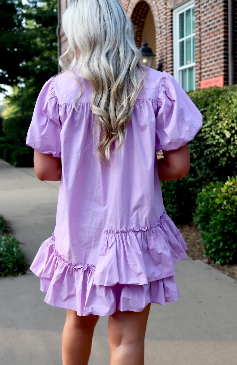 Lavender Gameday Ruffle Bottom Dress