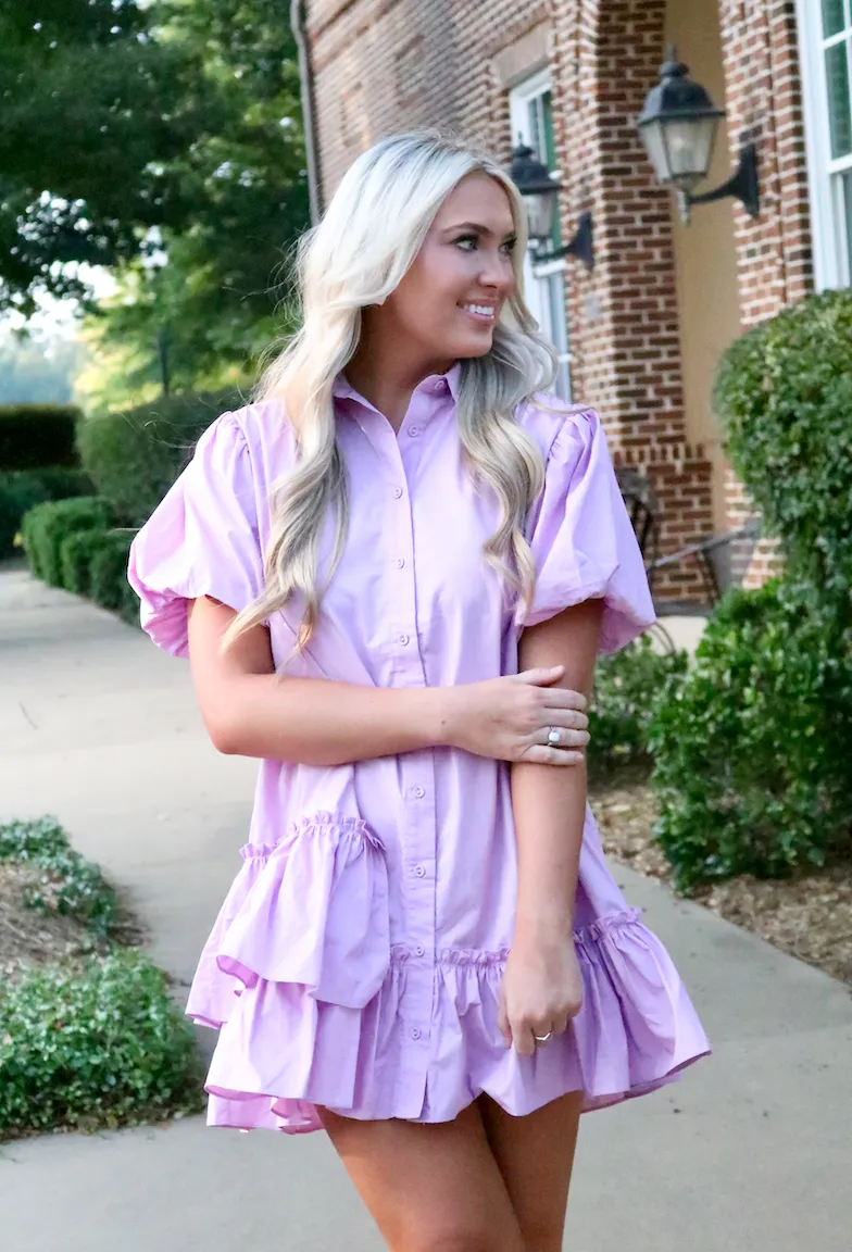 Lavender Gameday Ruffle Bottom Dress