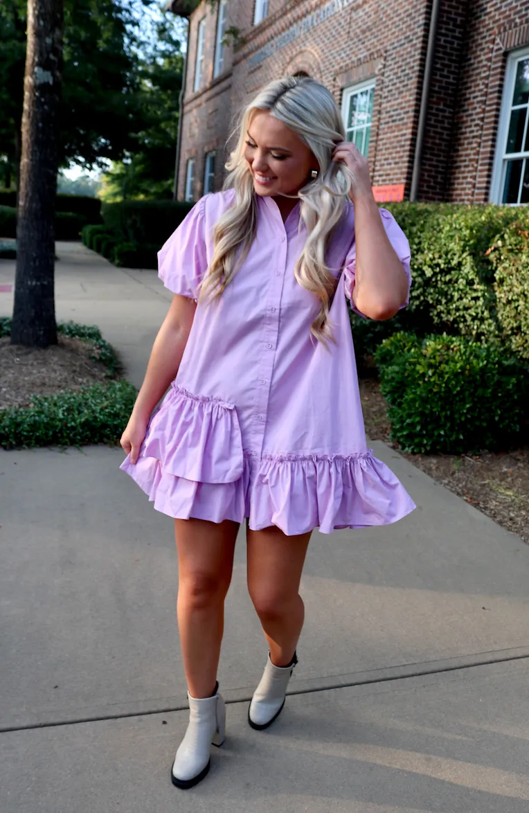 Lavender Gameday Ruffle Bottom Dress