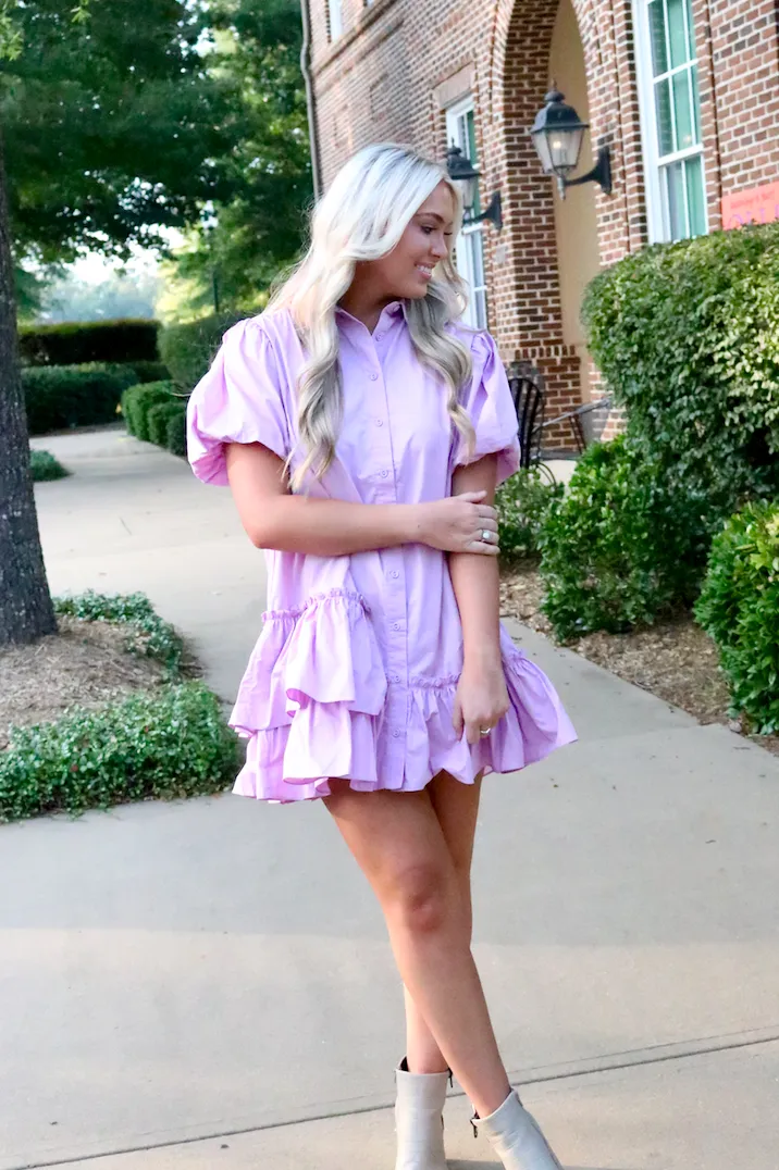 Lavender Gameday Ruffle Bottom Dress