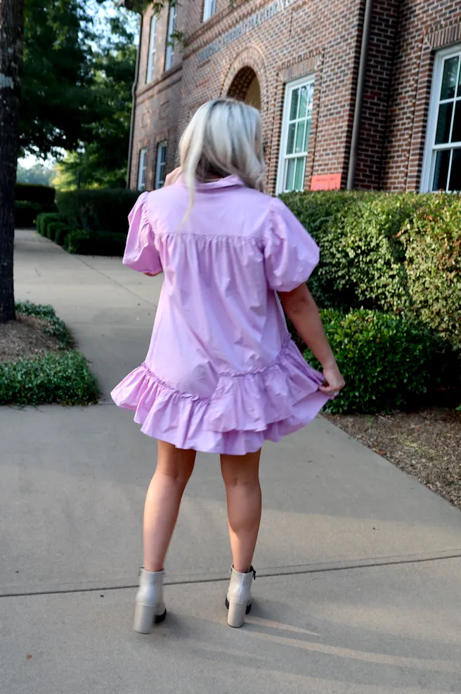 Lavender Gameday Ruffle Bottom Dress