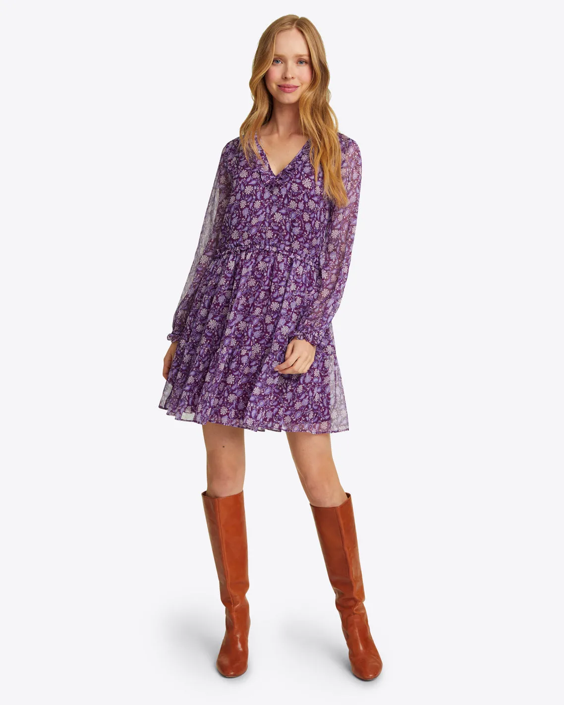 Lorrie Mini Dress in Violet Paisley