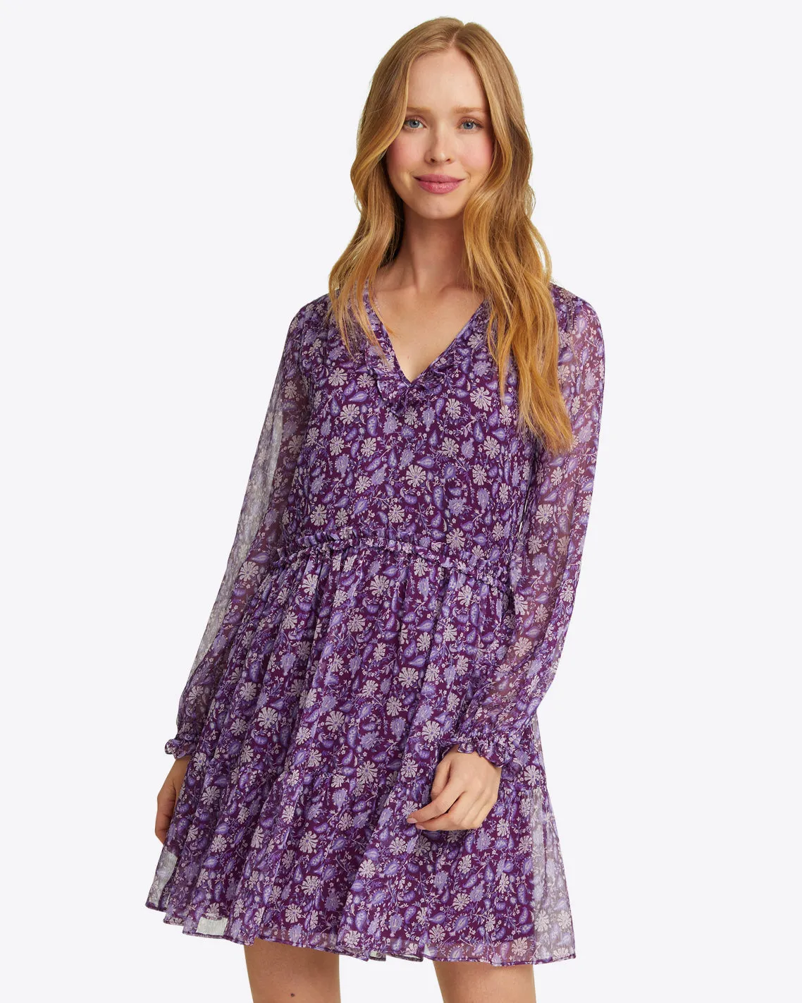 Lorrie Mini Dress in Violet Paisley