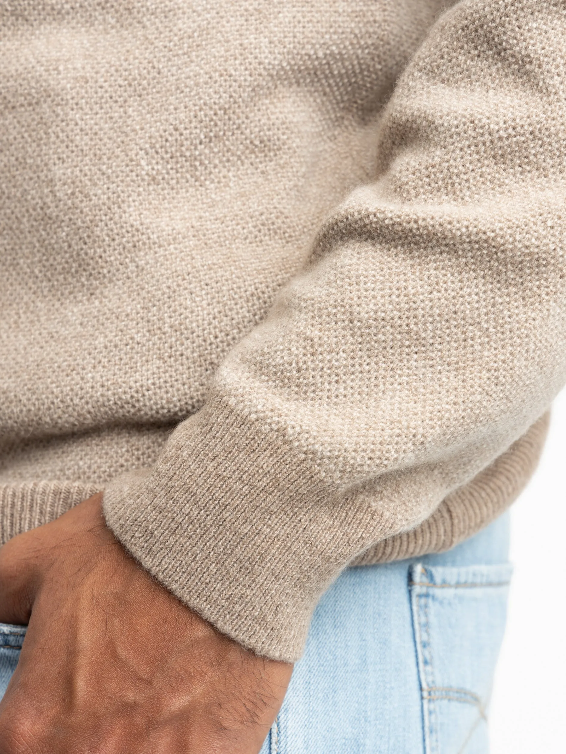 Oatmeal Cashmere Birdseye Quarter-Zip Sweater