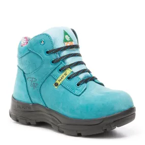 PF686T - Teal Women's 6" steel toe, kevlar plate leather work boots