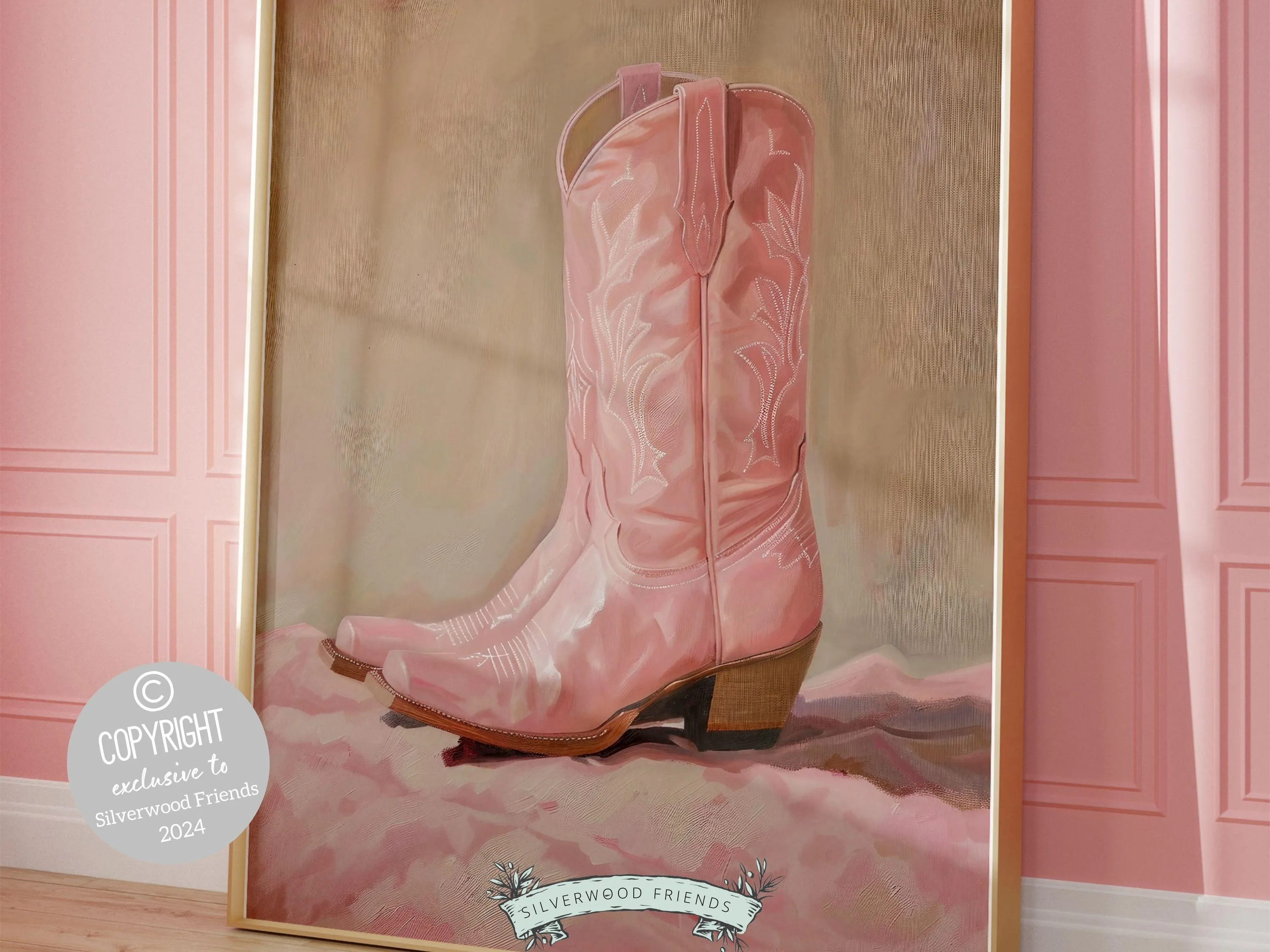 Pink Cowgirl Boots Print - 002