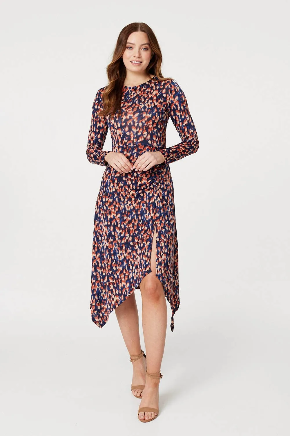 Printed Hanky Hem Midi Dress