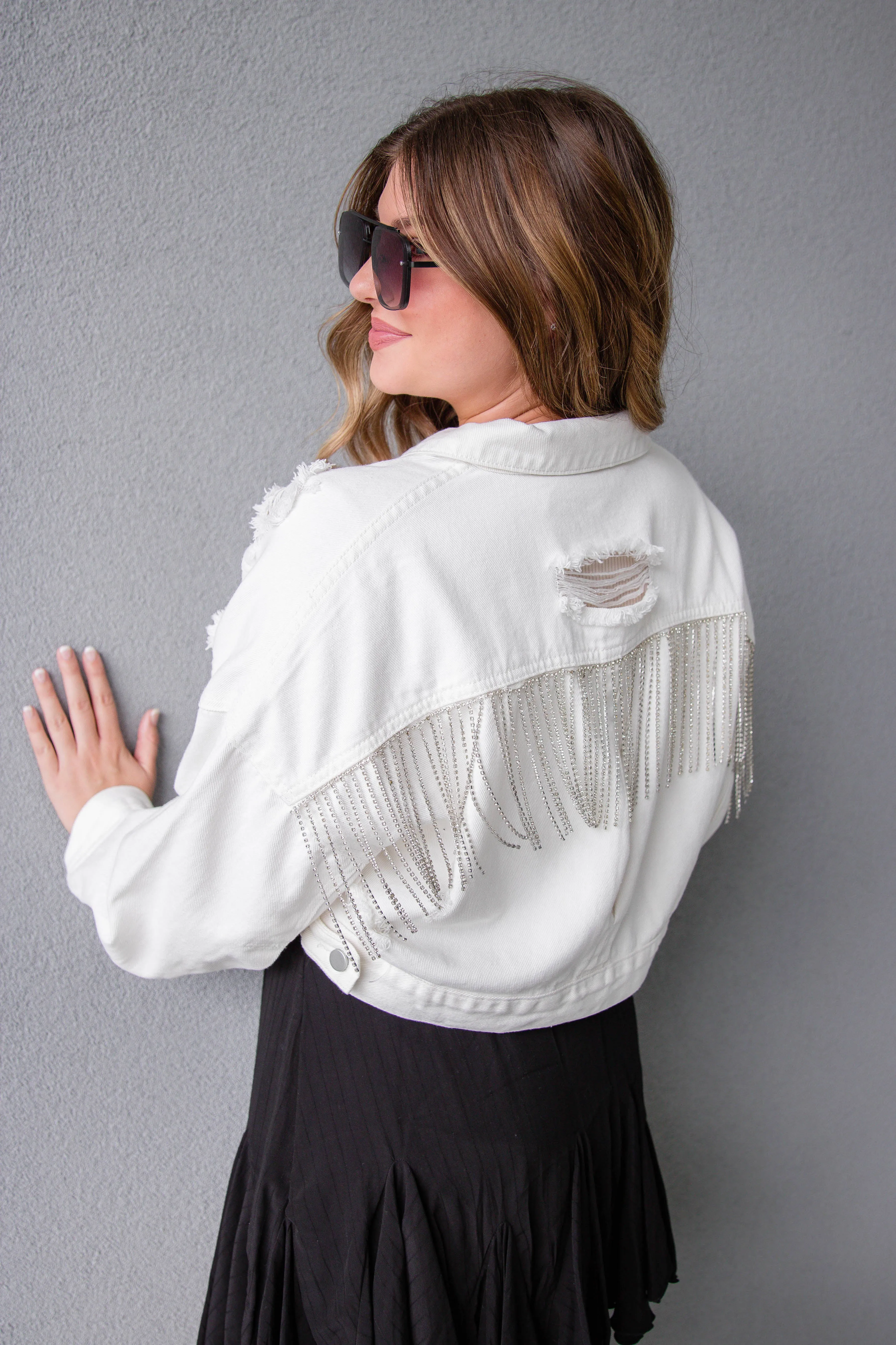 RESTOCK: Add A Little Sparkle Denim Jacket-White