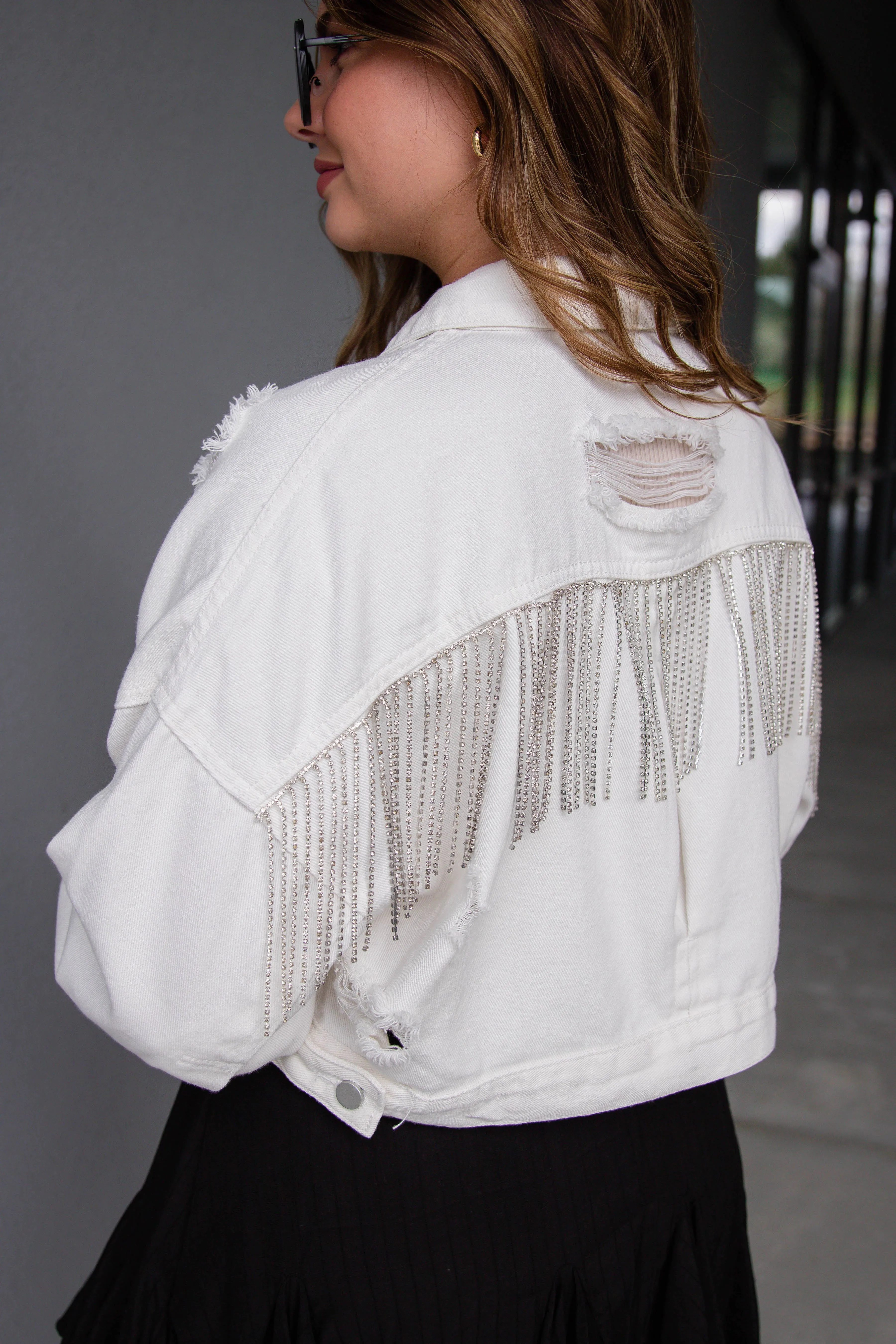 RESTOCK: Add A Little Sparkle Denim Jacket-White