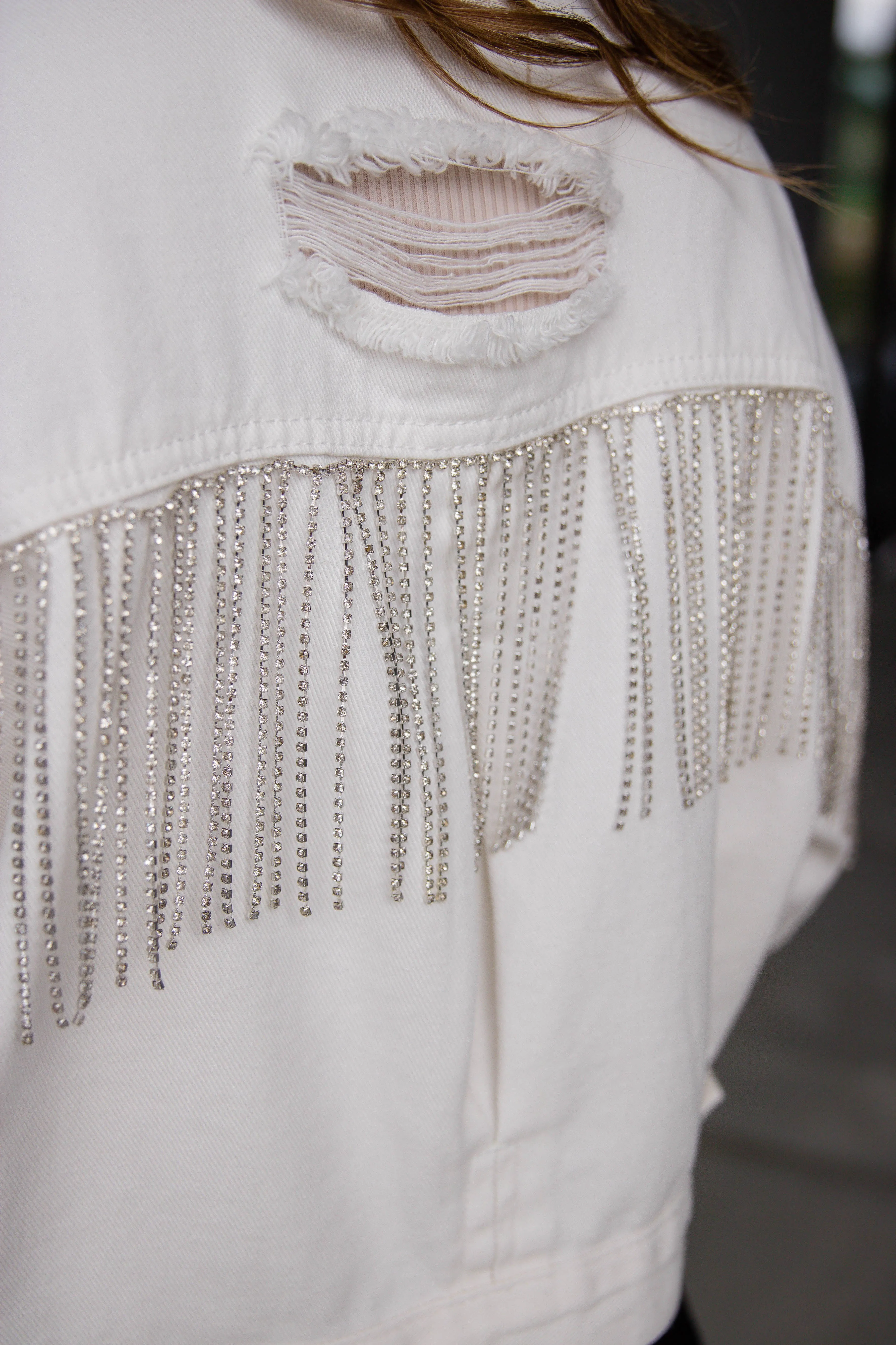 RESTOCK: Add A Little Sparkle Denim Jacket-White