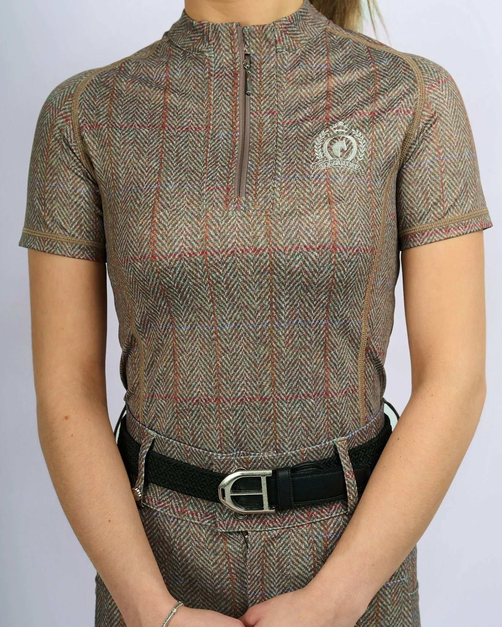 Short Sleeve Equestrian Tweed Effect Base Layer